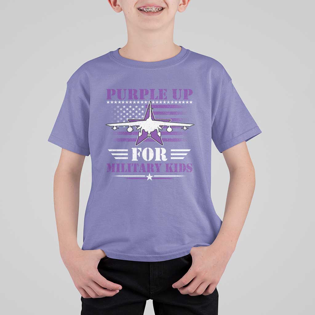 Purple Up For Military Kids T Shirt For Kid Vintage American Flag Fights