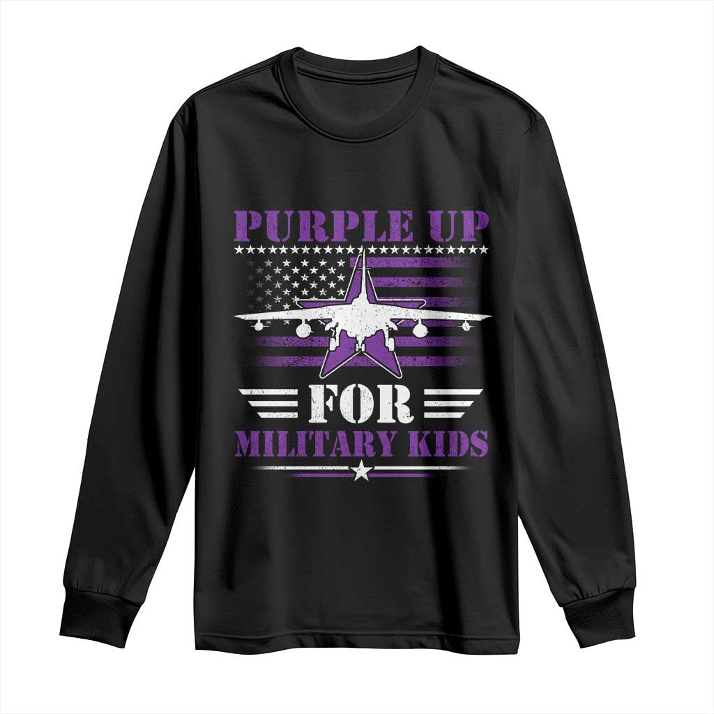 Purple Up For Military Kids Long Sleeve Shirt Vintage American Flag Fights