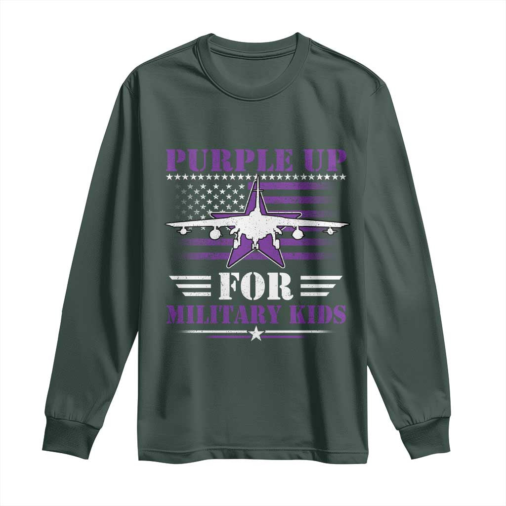 Purple Up For Military Kids Long Sleeve Shirt Vintage American Flag Fights