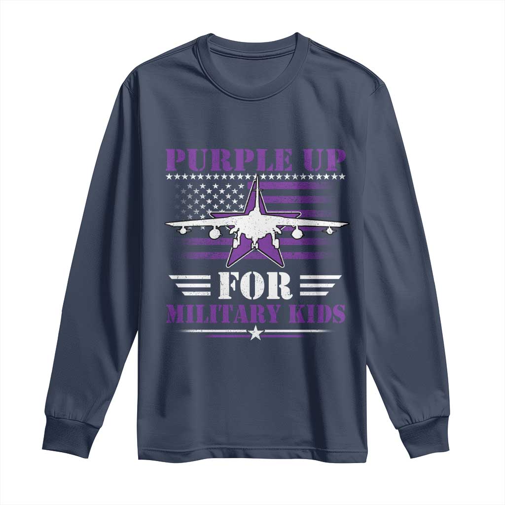 Purple Up For Military Kids Long Sleeve Shirt Vintage American Flag Fights