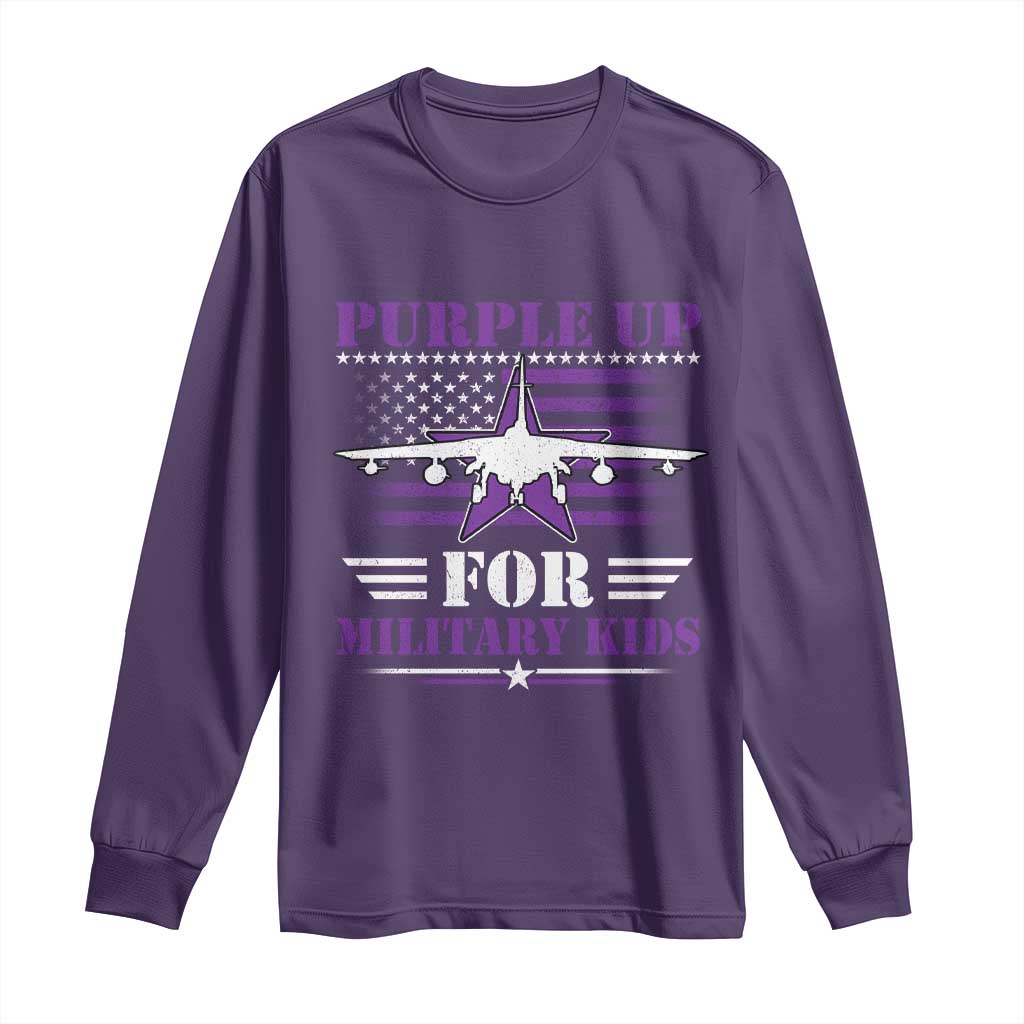 Purple Up For Military Kids Long Sleeve Shirt Vintage American Flag Fights
