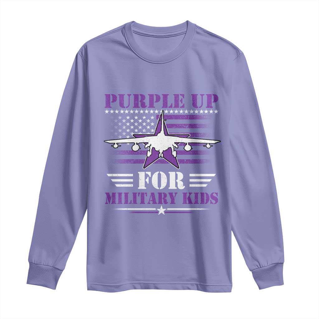 Purple Up For Military Kids Long Sleeve Shirt Vintage American Flag Fights