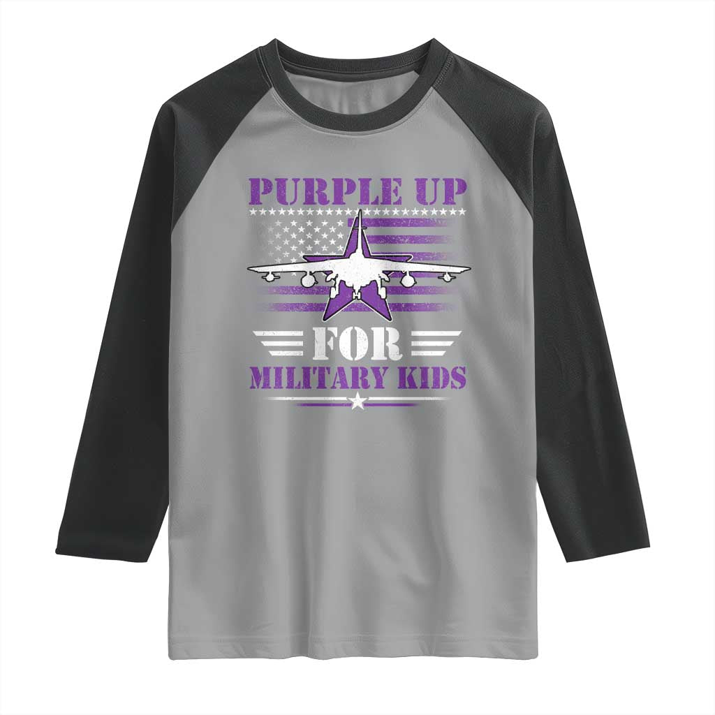 Purple Up For Military Kids Raglan Shirt Vintage American Flag Fights
