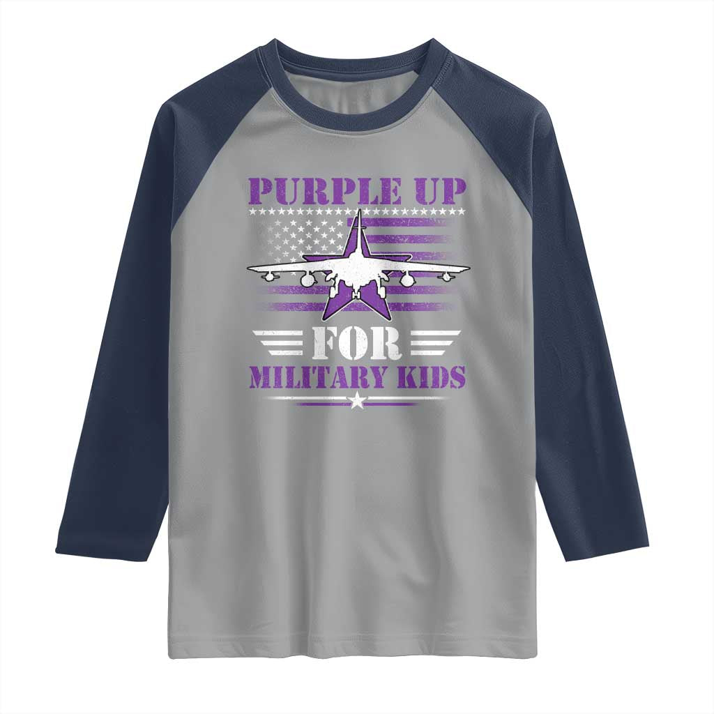 Purple Up For Military Kids Raglan Shirt Vintage American Flag Fights