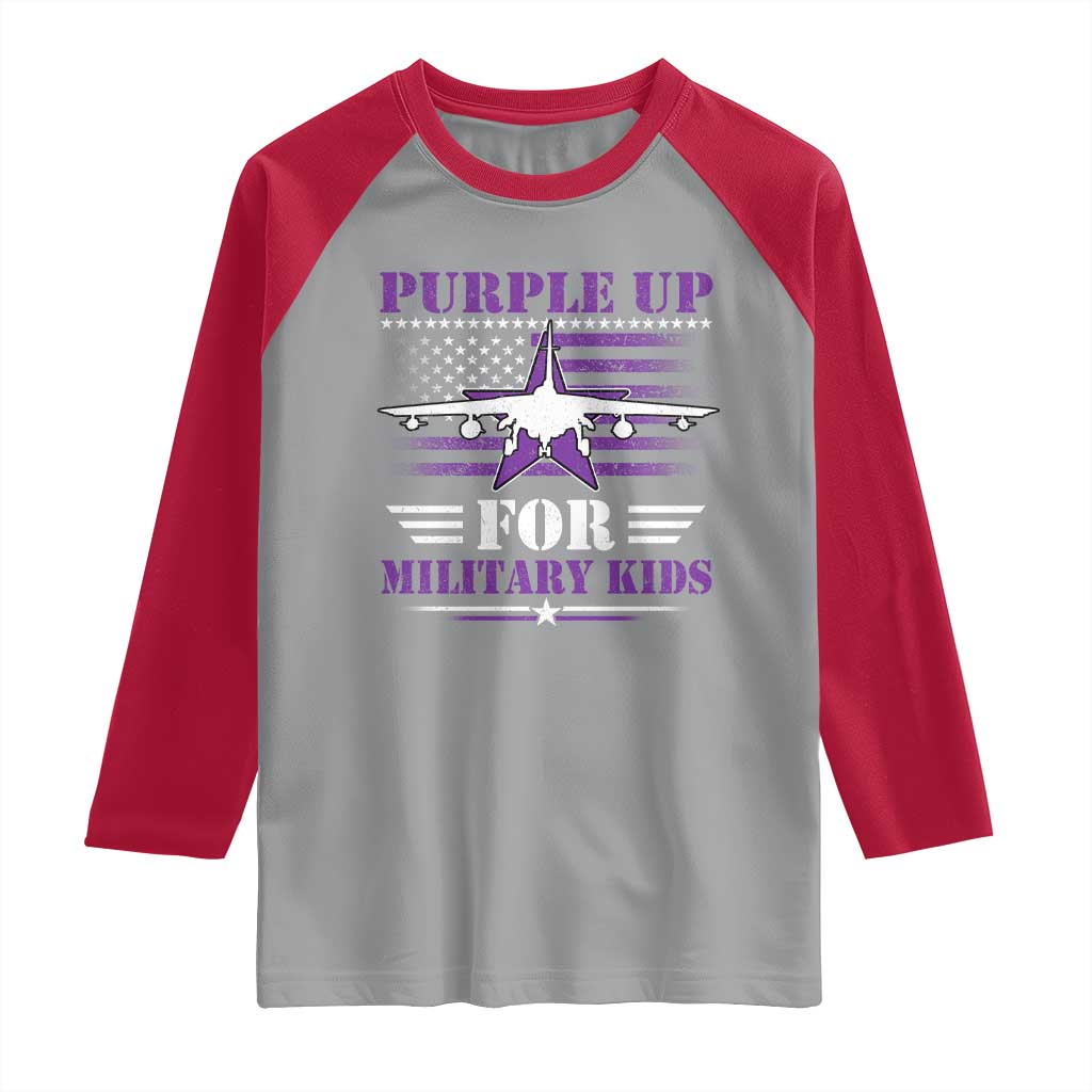 Purple Up For Military Kids Raglan Shirt Vintage American Flag Fights