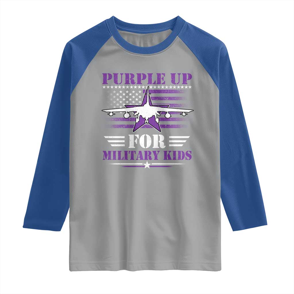 Purple Up For Military Kids Raglan Shirt Vintage American Flag Fights