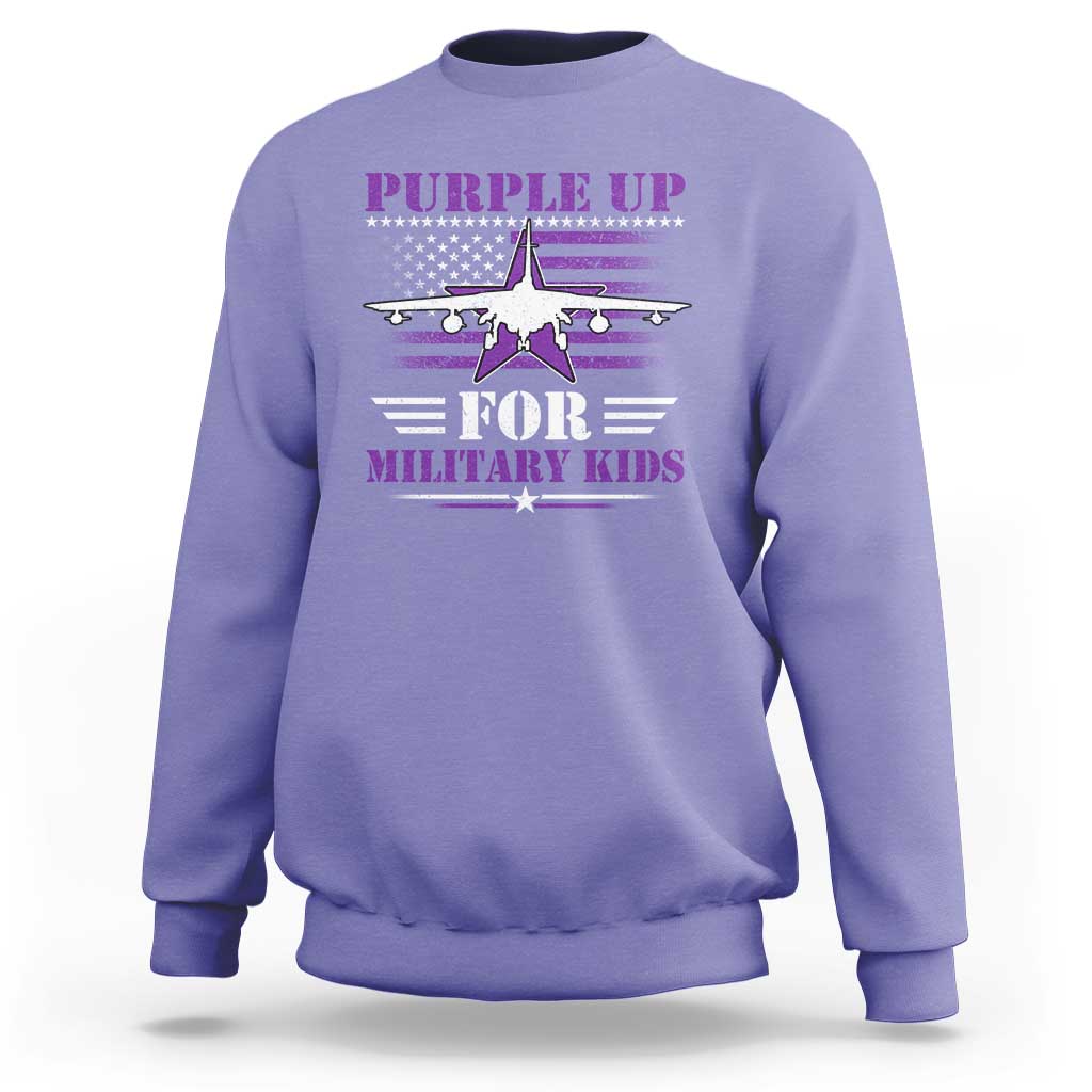 Purple Up For Military Kids Sweatshirt Vintage American Flag Fights