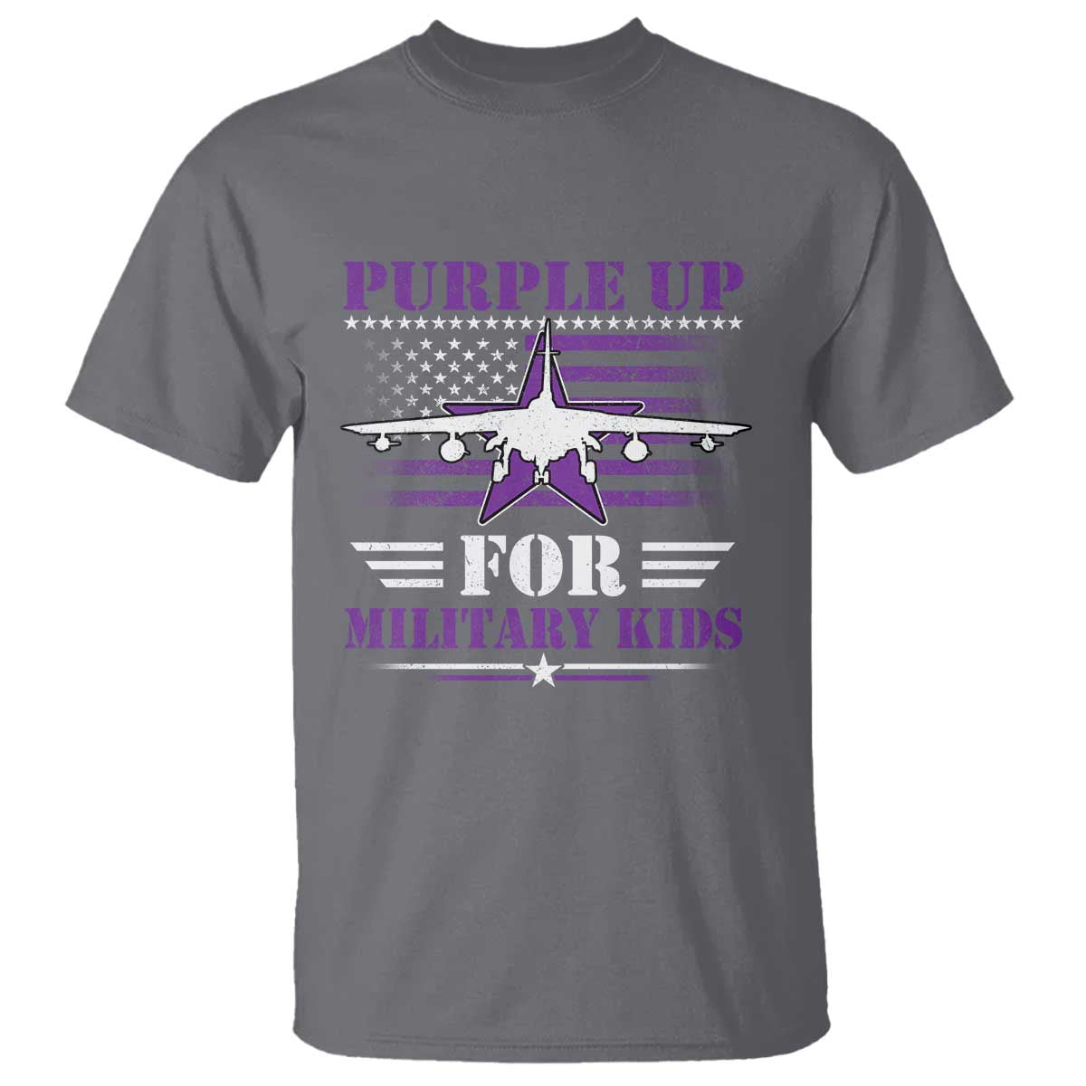 Purple Up For Military Kids T Shirt Vintage American Flag Fights