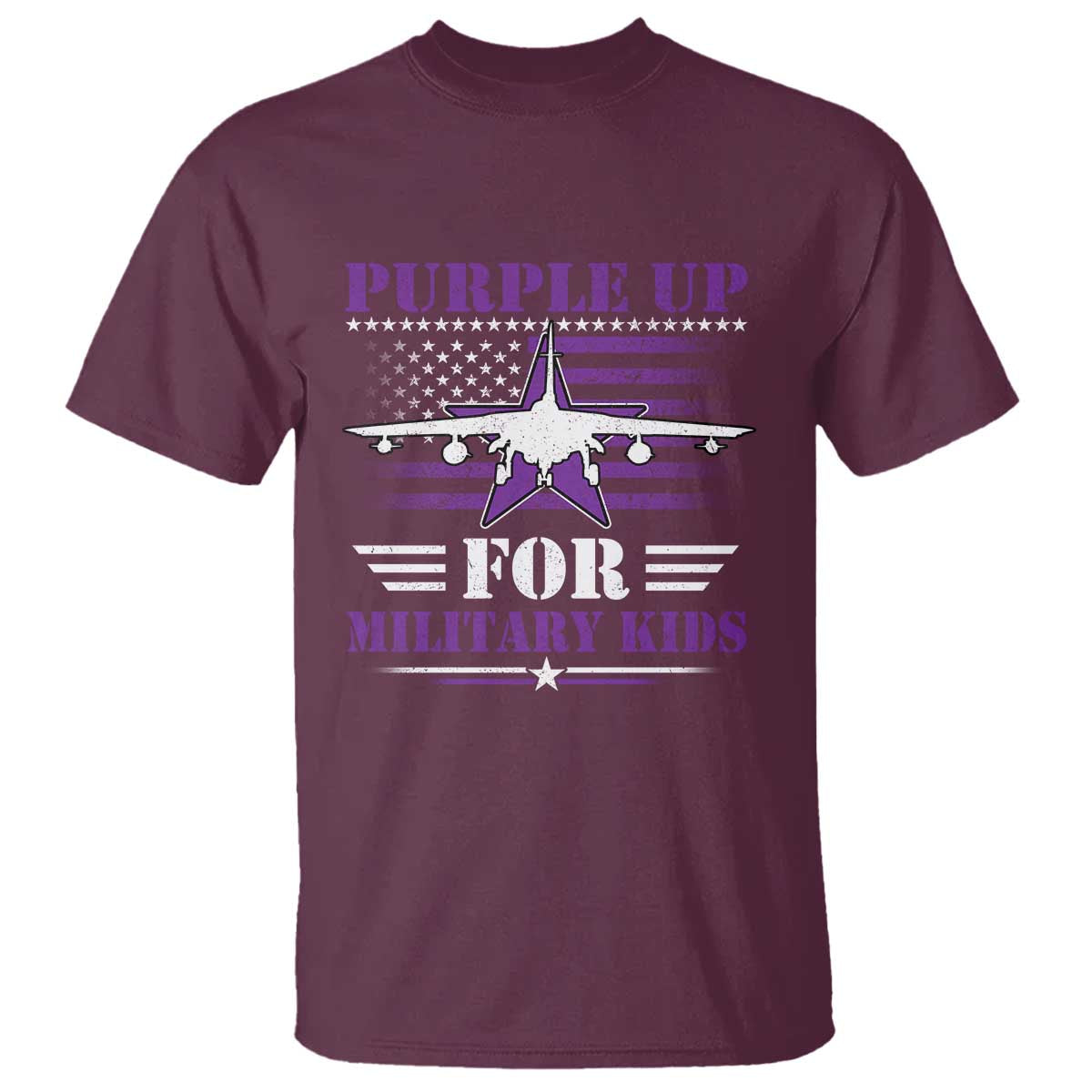 Purple Up For Military Kids T Shirt Vintage American Flag Fights