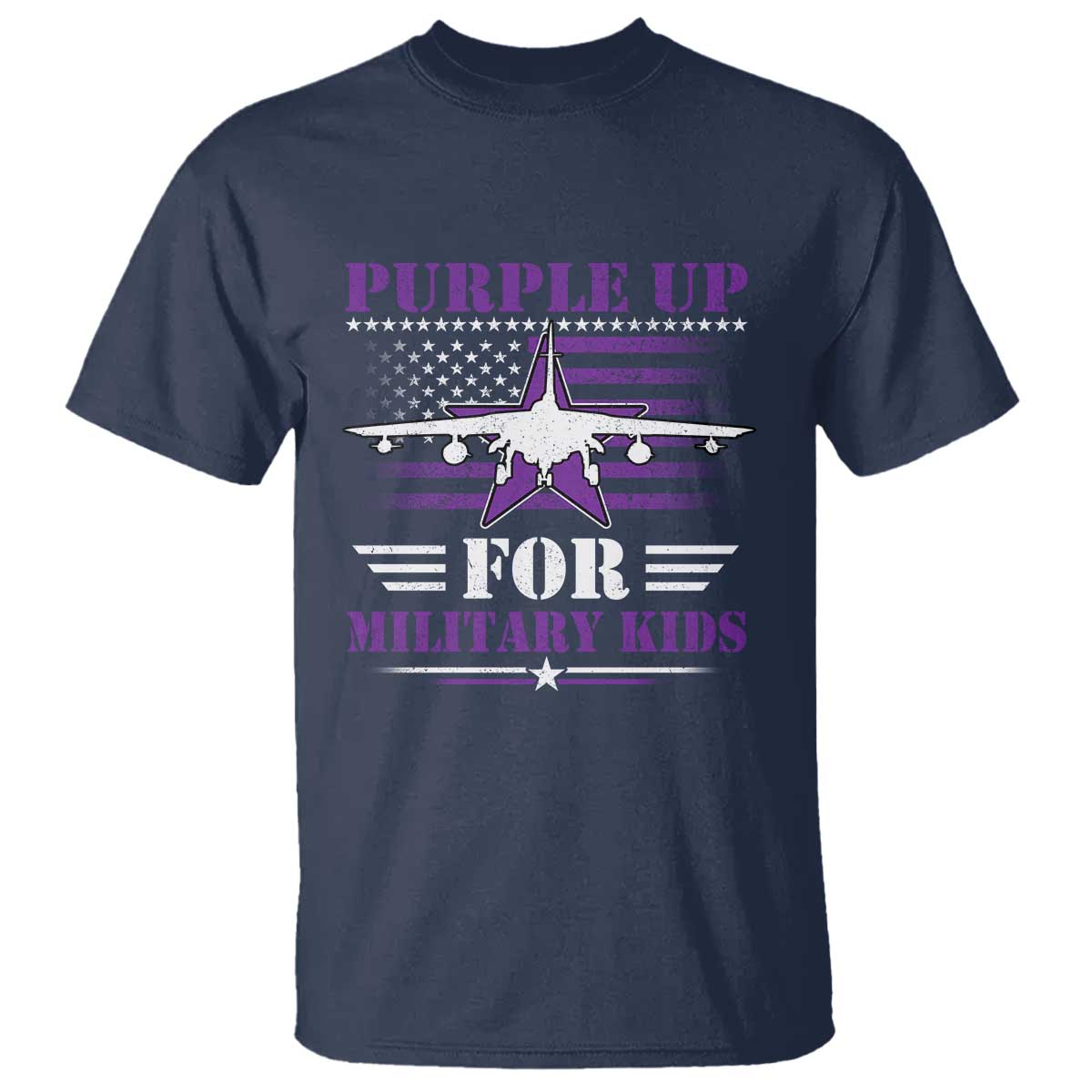 Purple Up For Military Kids T Shirt Vintage American Flag Fights