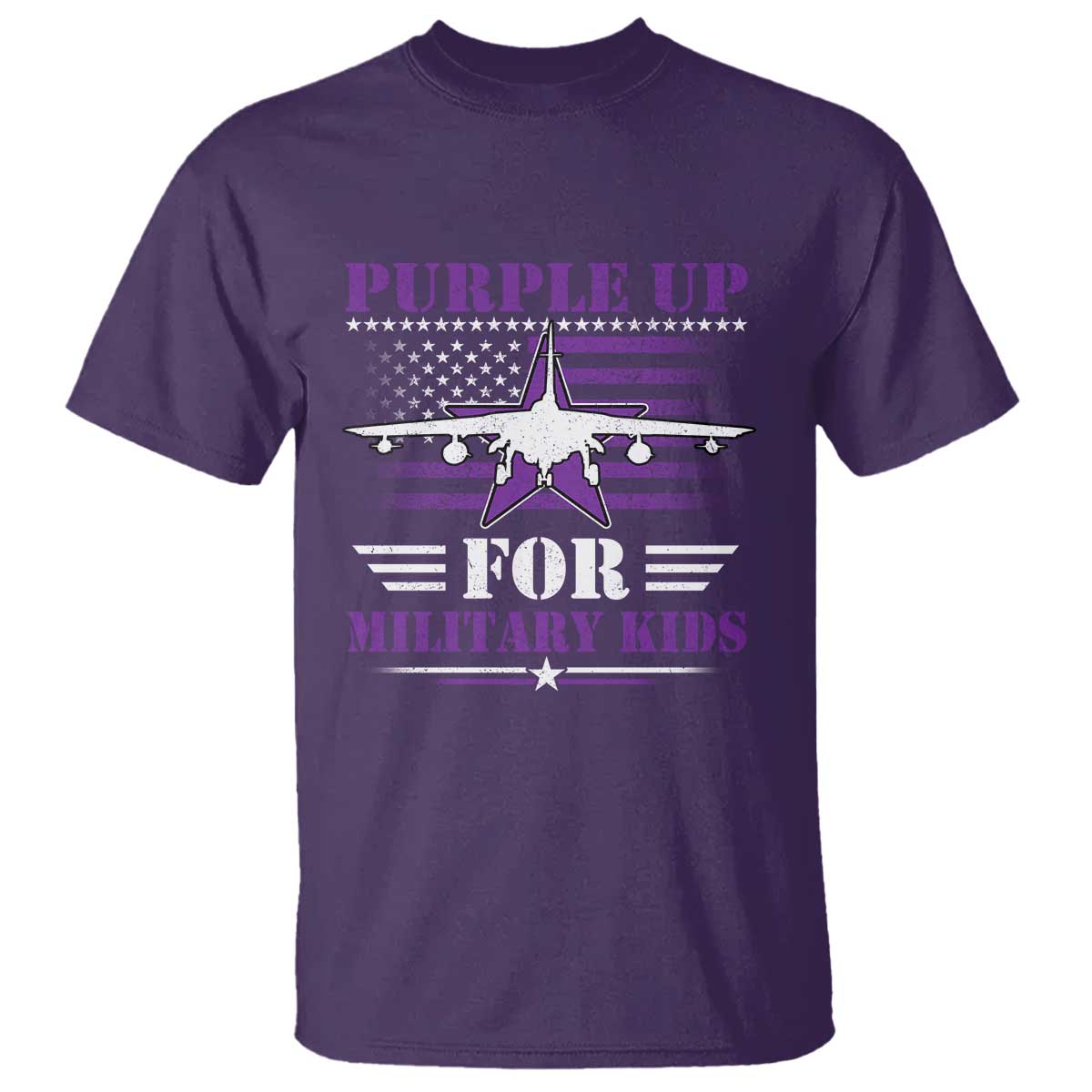 Purple Up For Military Kids T Shirt Vintage American Flag Fights