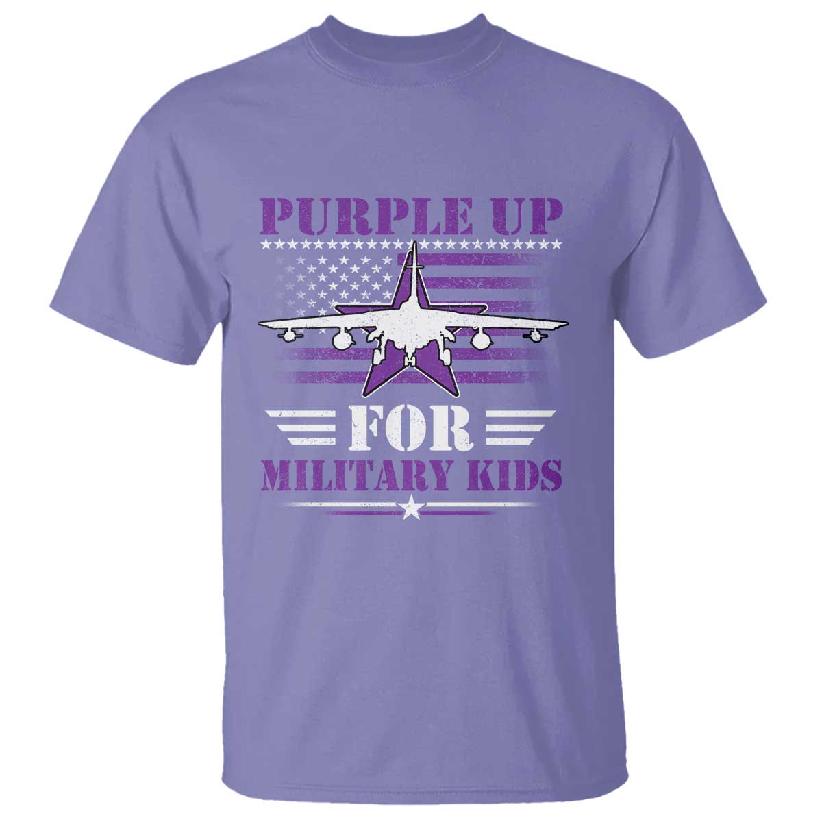 Purple Up For Military Kids T Shirt Vintage American Flag Fights