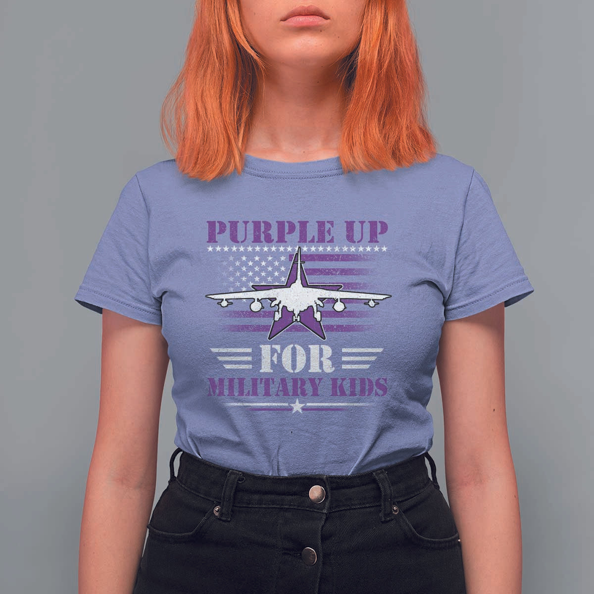 Purple Up For Military Kids T Shirt For Women Vintage American Flag Fights