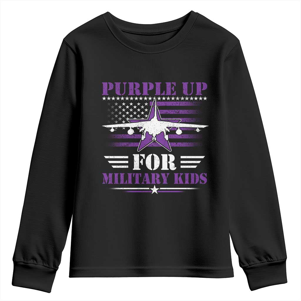 Purple Up For Military Kids Youth Sweatshirt Vintage American Flag Fights