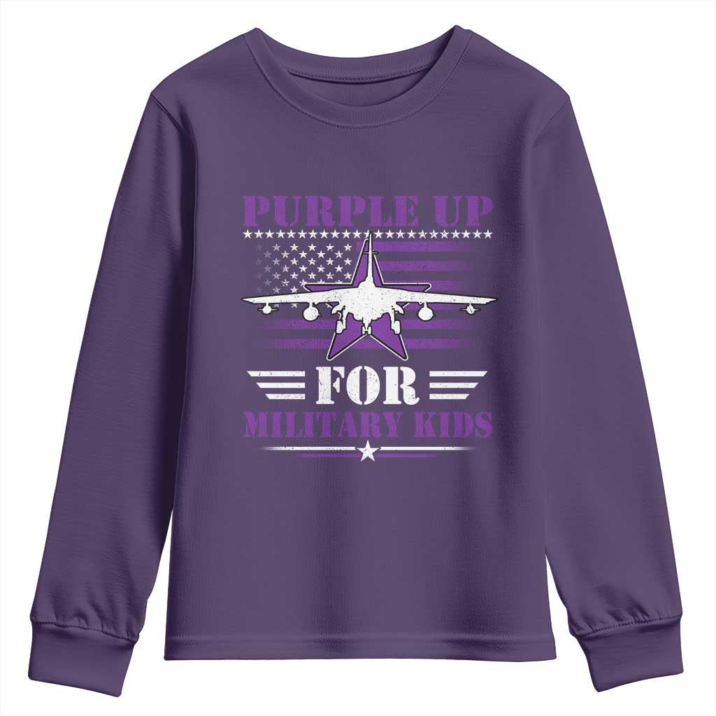 Purple Up For Military Kids Youth Sweatshirt Vintage American Flag Fights