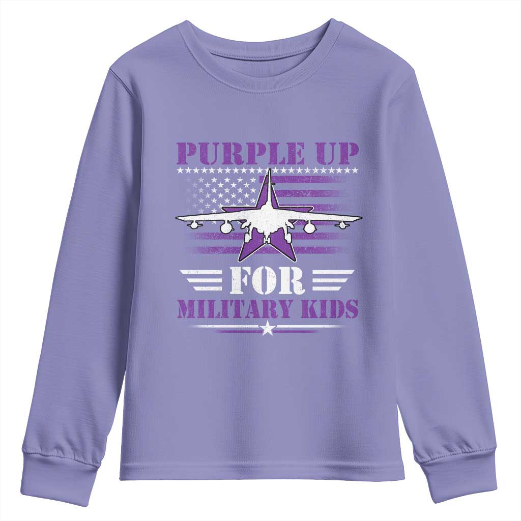 Purple Up For Military Kids Youth Sweatshirt Vintage American Flag Fights
