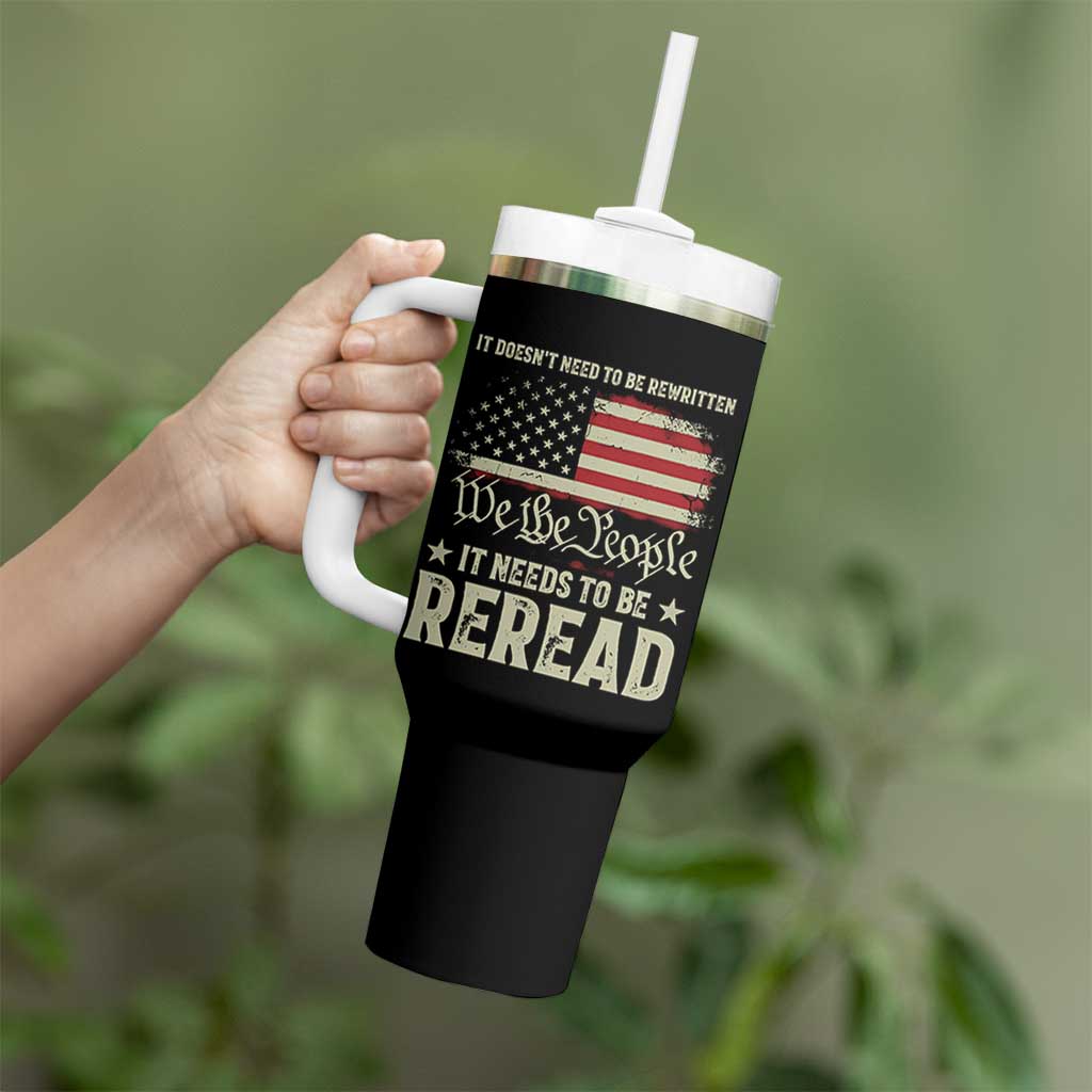 It Doesn't Need To Be Rewritten It Needs To Be Reread Tumbler With Handle We The People Vintage Flag