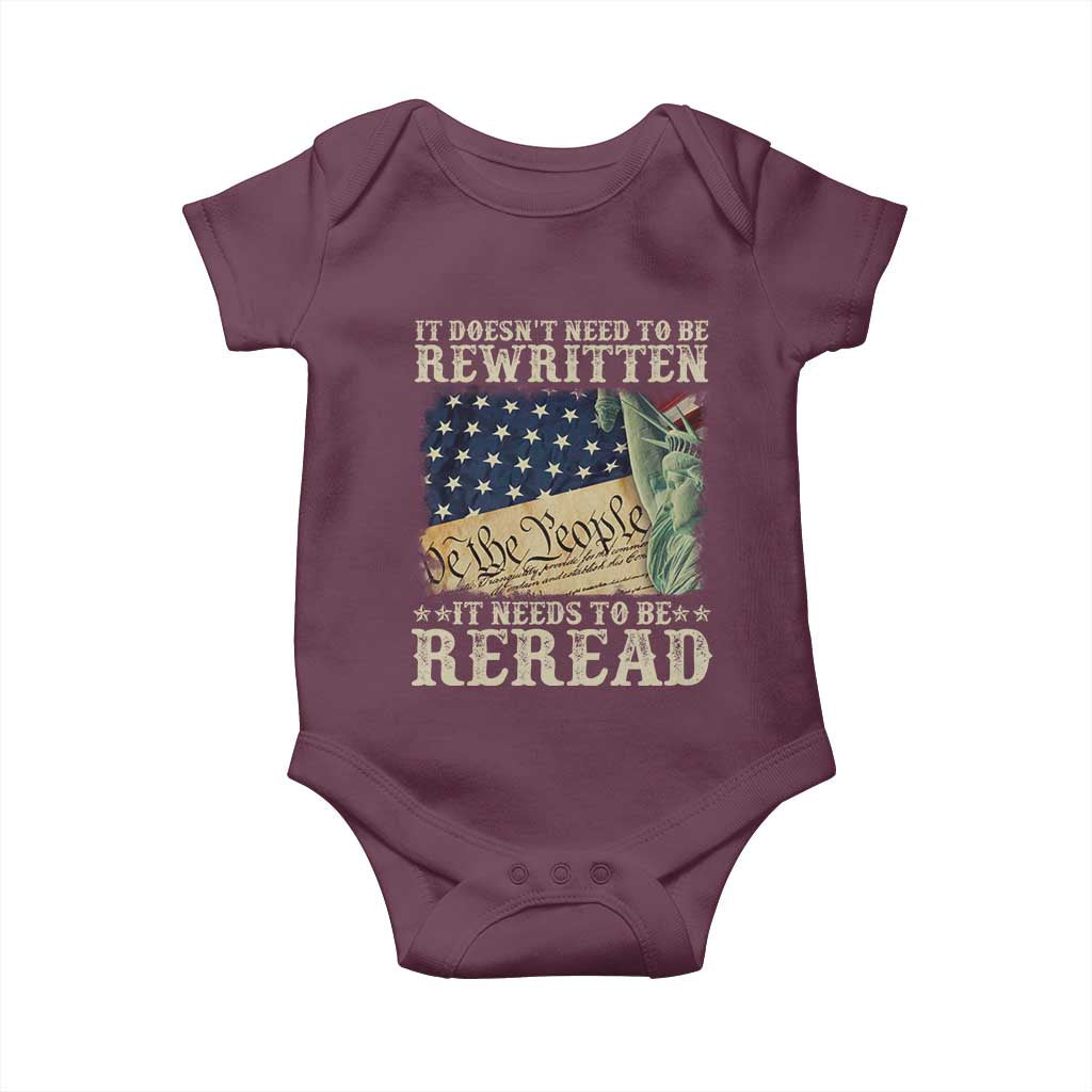 It Doesn't Need To Be Rewritten It Needs To Be Reread Baby Onesie We The People Vintage American Flag
