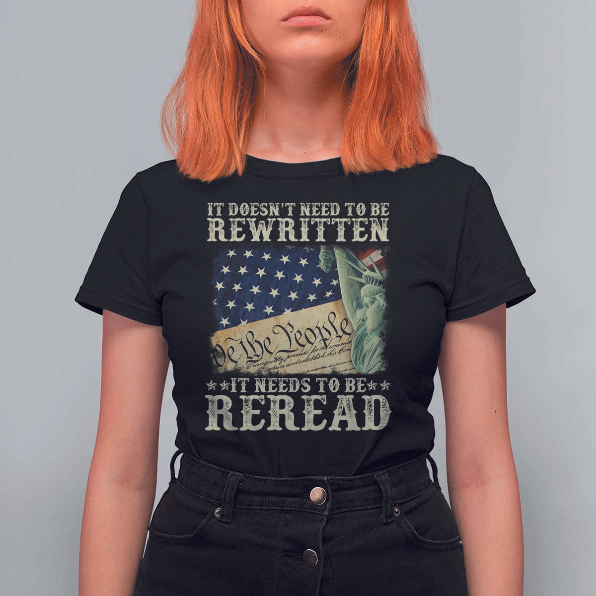It Doesn't Need To Be Rewritten It Needs To Be Reread T Shirt For Women We The People Vintage American Flag