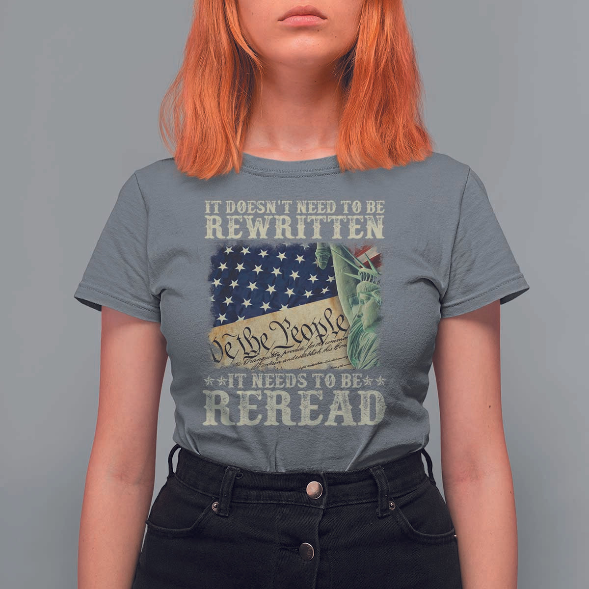 It Doesn't Need To Be Rewritten It Needs To Be Reread T Shirt For Women We The People Vintage American Flag