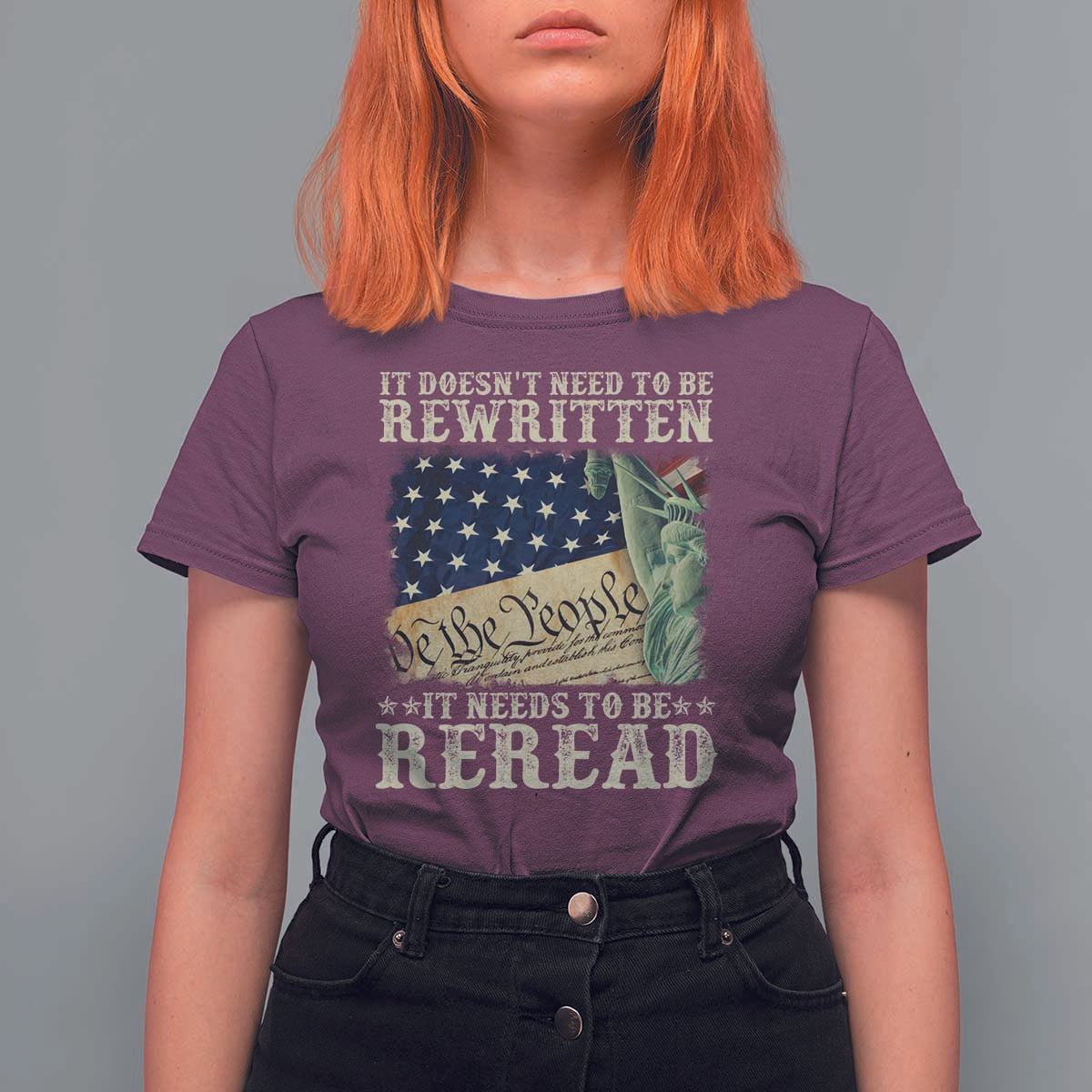 It Doesn't Need To Be Rewritten It Needs To Be Reread T Shirt For Women We The People Vintage American Flag