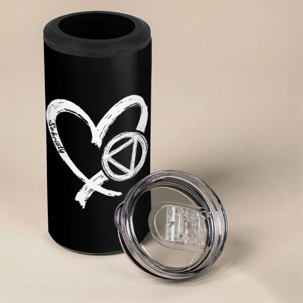 Sobriety Heart Sober Anniversary Alcoholic Abstinence 4 in 1 Can Cooler Tumbler