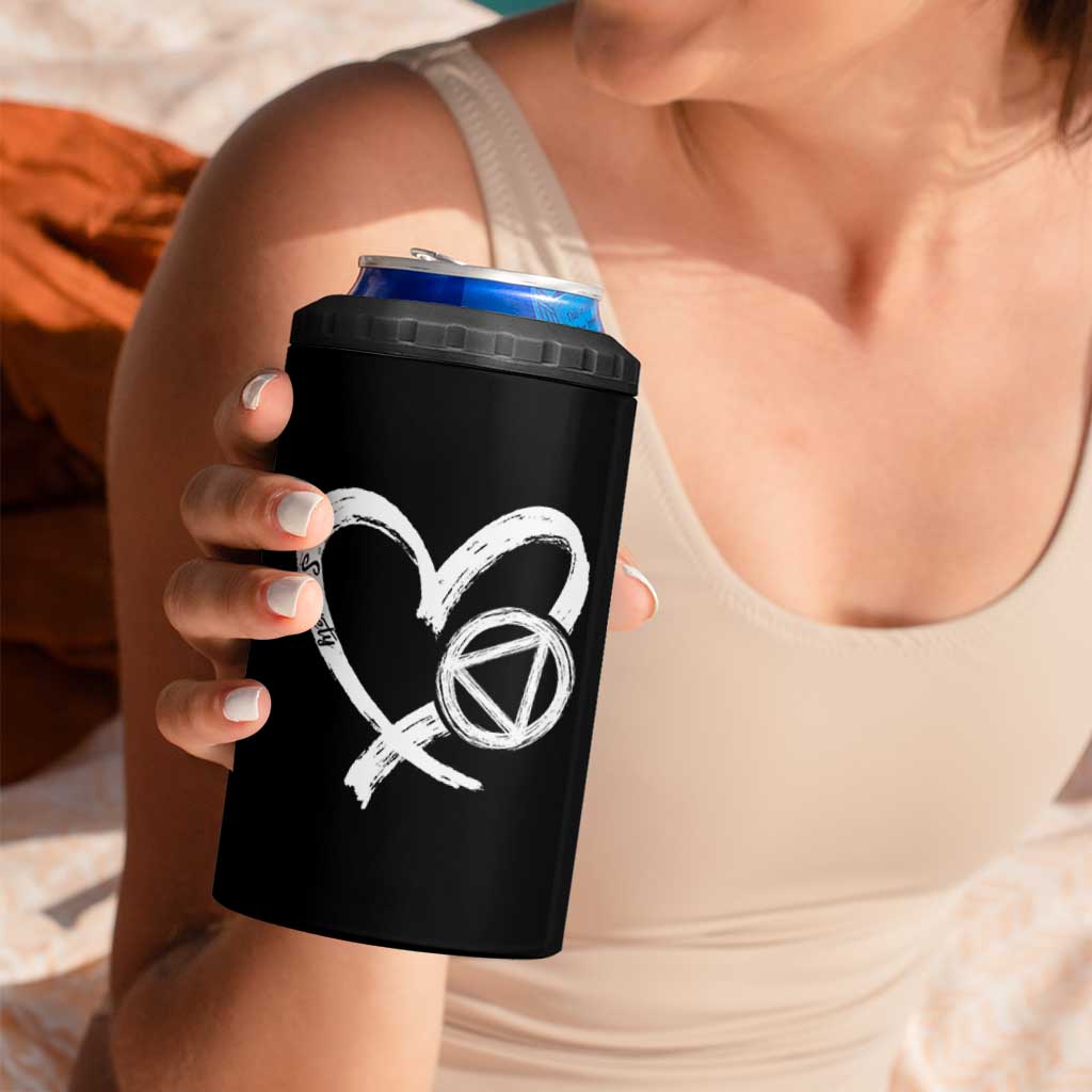 Sobriety Heart Sober Anniversary Alcoholic Abstinence 4 in 1 Can Cooler Tumbler