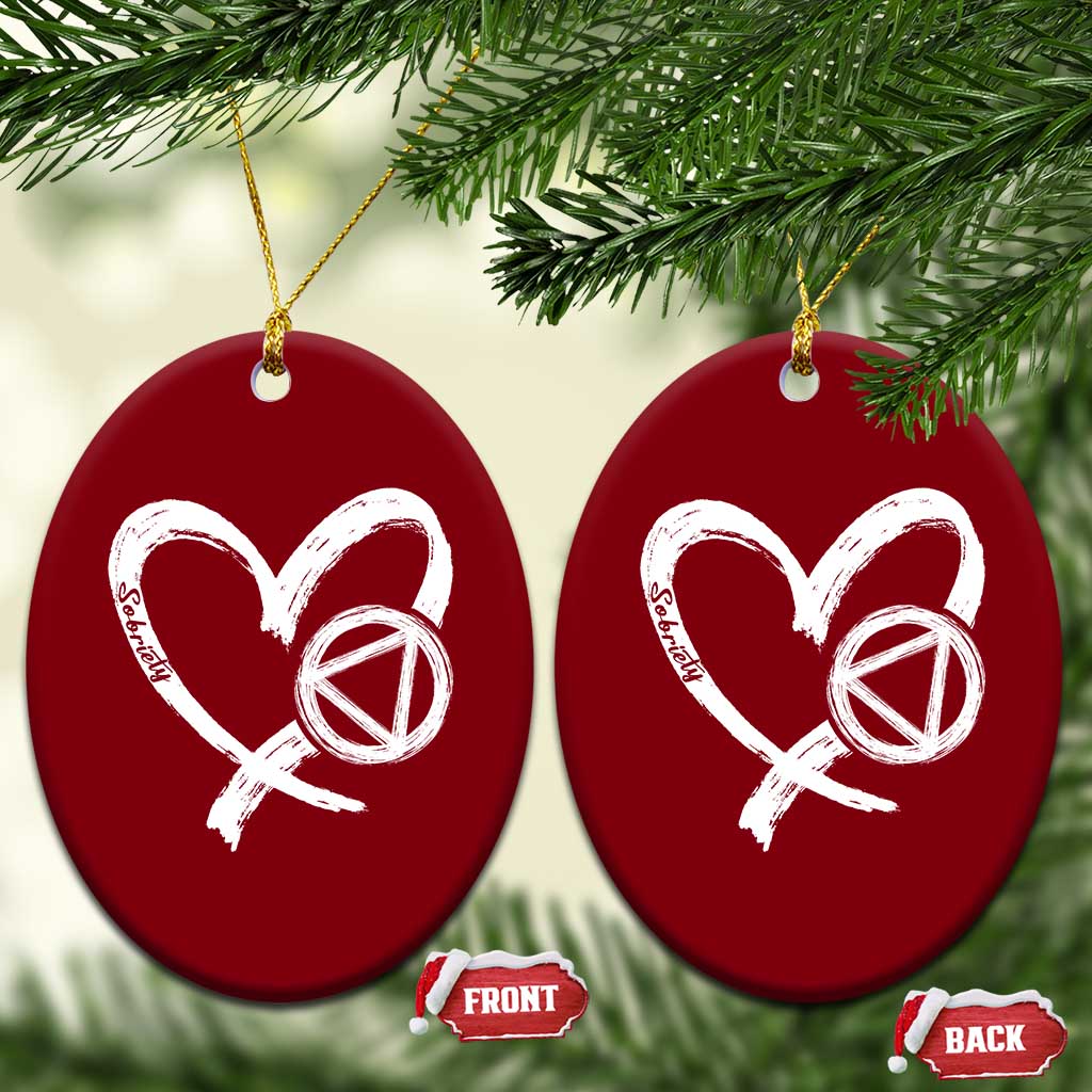 Sobriety Heart Sober Anniversary Alcoholic Abstinence Ceramic Ornament