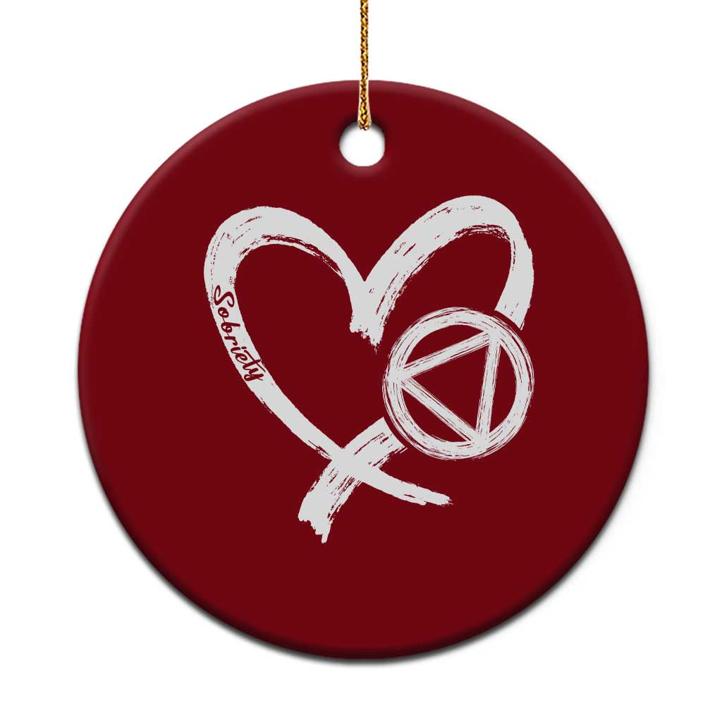 Sobriety Heart Sober Anniversary Alcoholic Abstinence Ceramic Ornament