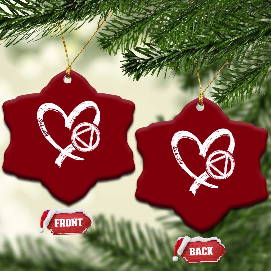 Sobriety Heart Sober Anniversary Alcoholic Abstinence Ceramic Ornament