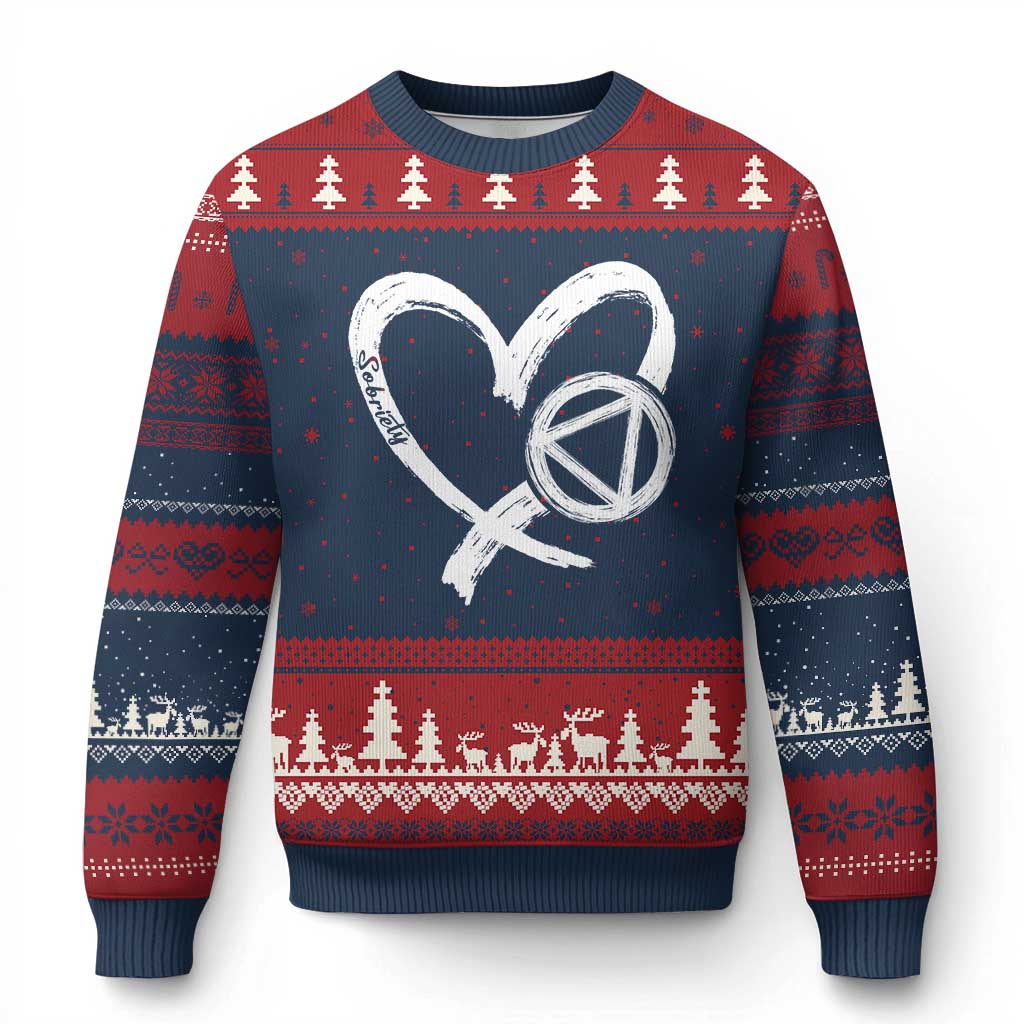 Sobriety Heart Sober Anniversary Alcoholic Abstinence Ugly Christmas Sweater