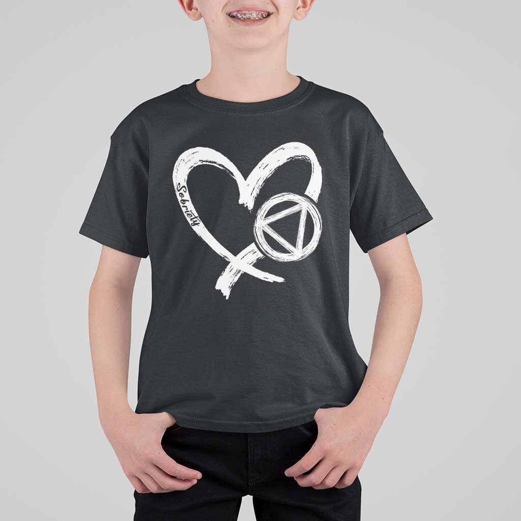 Sobriety Heart Sober Anniversary Alcoholic Abstinence T Shirt For Kid