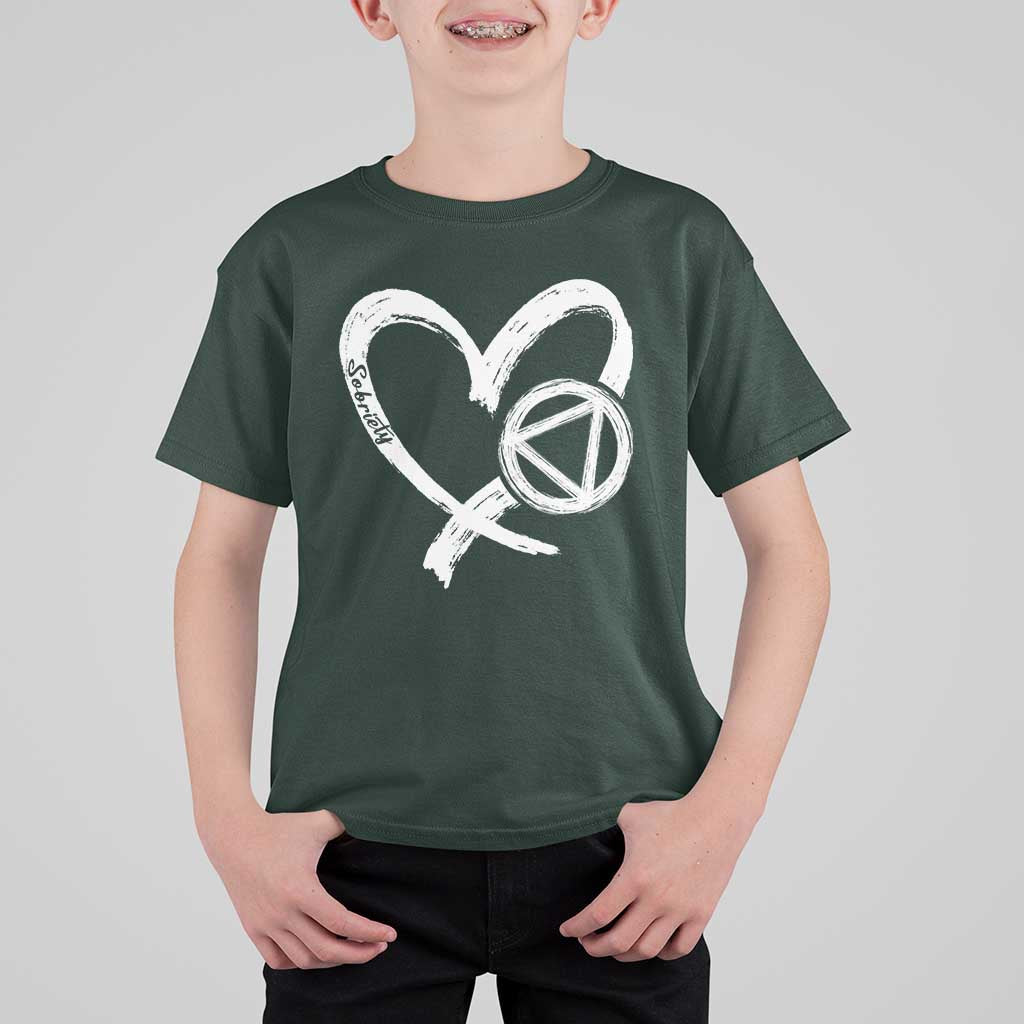Sobriety Heart Sober Anniversary Alcoholic Abstinence T Shirt For Kid