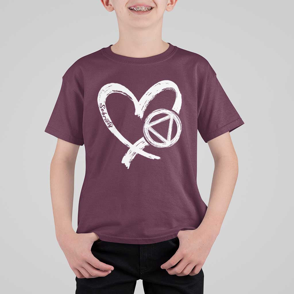 Sobriety Heart Sober Anniversary Alcoholic Abstinence T Shirt For Kid