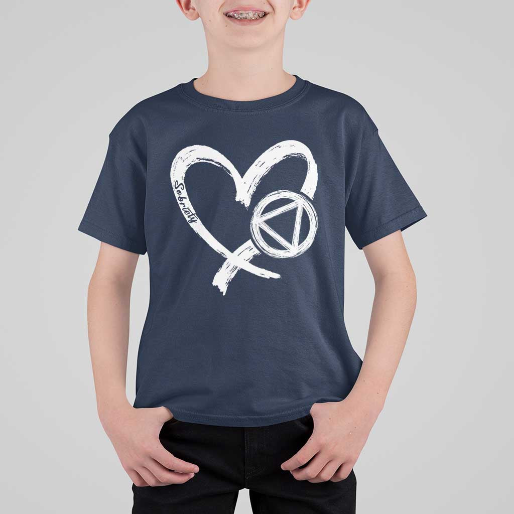 Sobriety Heart Sober Anniversary Alcoholic Abstinence T Shirt For Kid