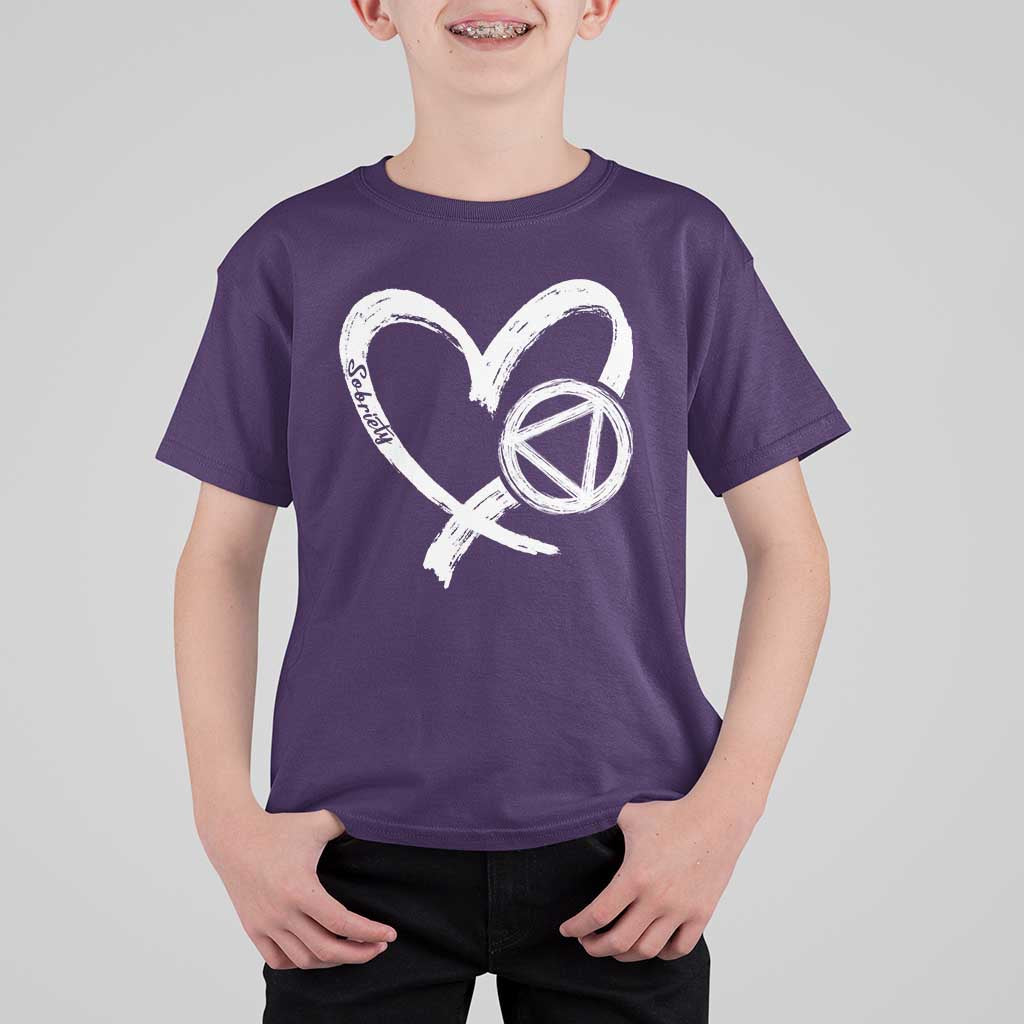 Sobriety Heart Sober Anniversary Alcoholic Abstinence T Shirt For Kid