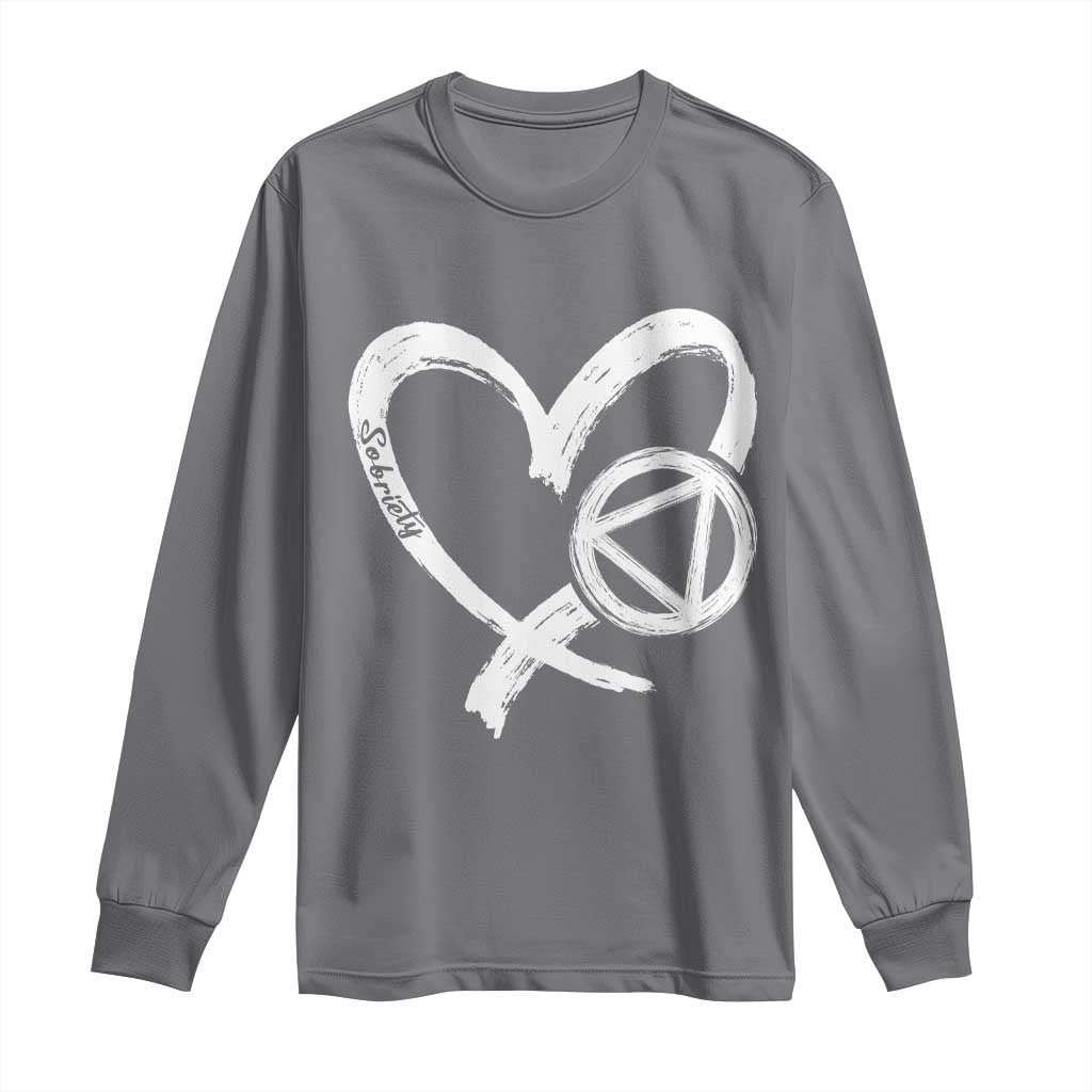 Sobriety Heart Sober Anniversary Alcoholic Abstinence Long Sleeve Shirt