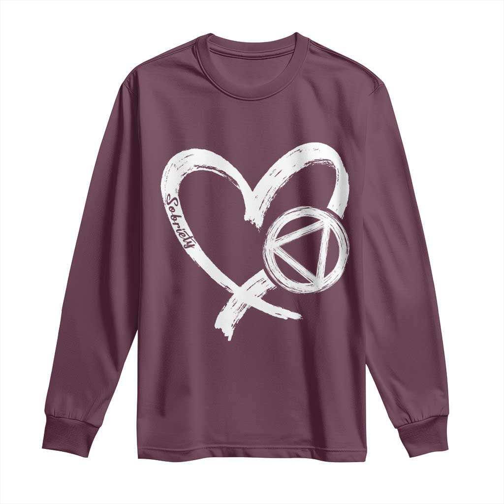Sobriety Heart Sober Anniversary Alcoholic Abstinence Long Sleeve Shirt