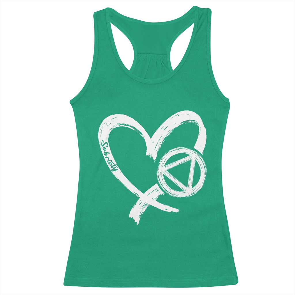 Sobriety Heart Sober Anniversary Alcoholic Abstinence Racerback Tank Top