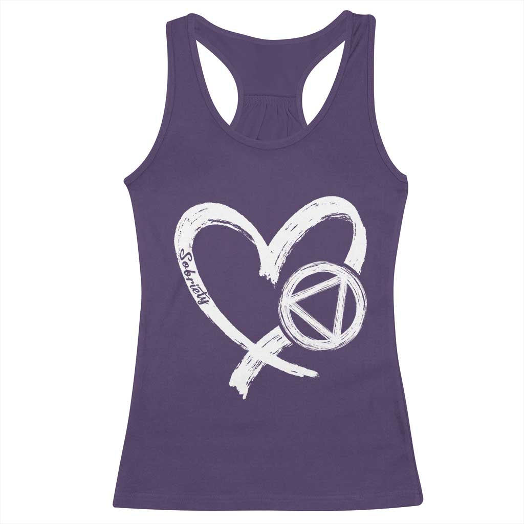Sobriety Heart Sober Anniversary Alcoholic Abstinence Racerback Tank Top