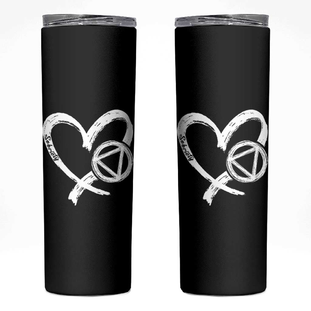 Sobriety Heart Sober Anniversary Alcoholic Abstinence Skinny Tumbler