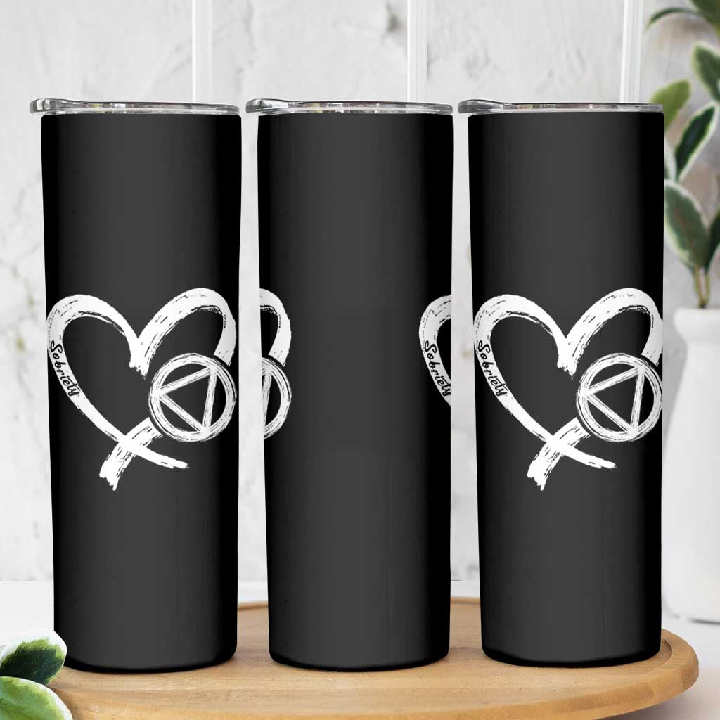 Sobriety Heart Sober Anniversary Alcoholic Abstinence Skinny Tumbler