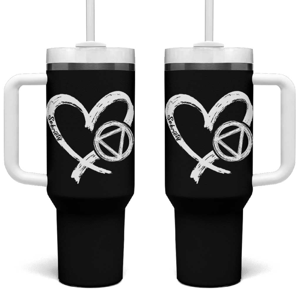 Sobriety Heart Sober Anniversary Alcoholic Abstinence Tumbler With Handle