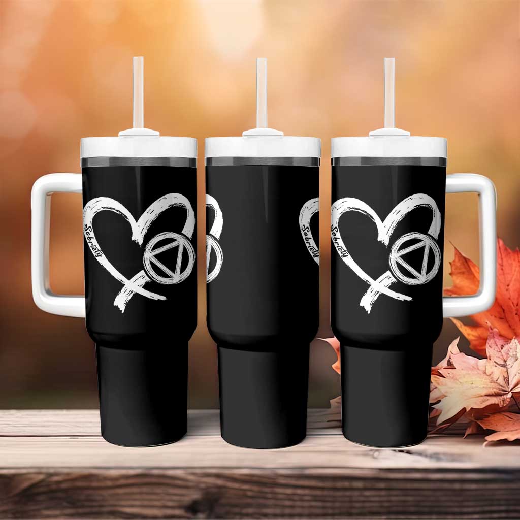 Sobriety Heart Sober Anniversary Alcoholic Abstinence Tumbler With Handle