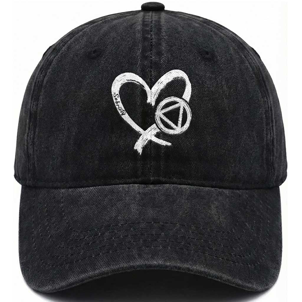 Sobriety Heart Sober Anniversary Alcoholic Abstinence Washed Cotton Baseball Cap