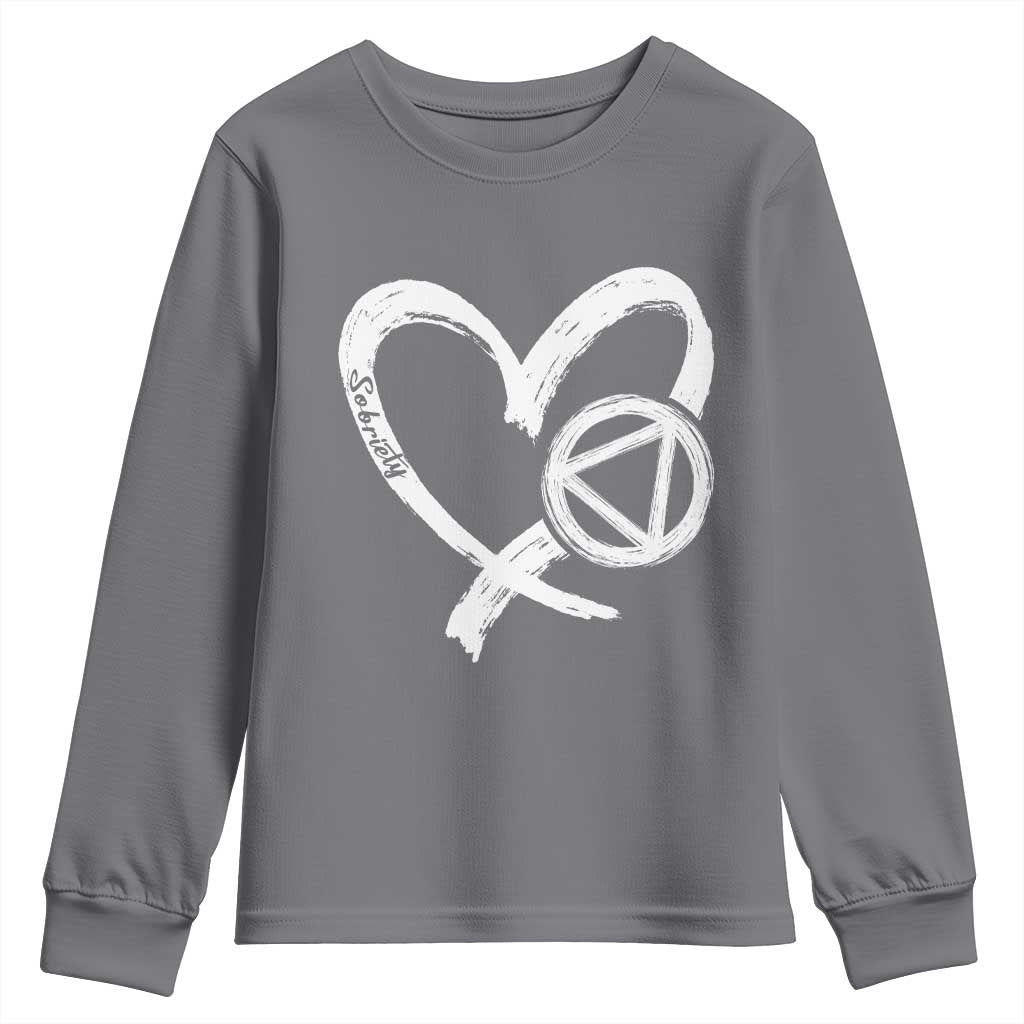 Sobriety Heart Sober Anniversary Alcoholic Abstinence Youth Sweatshirt