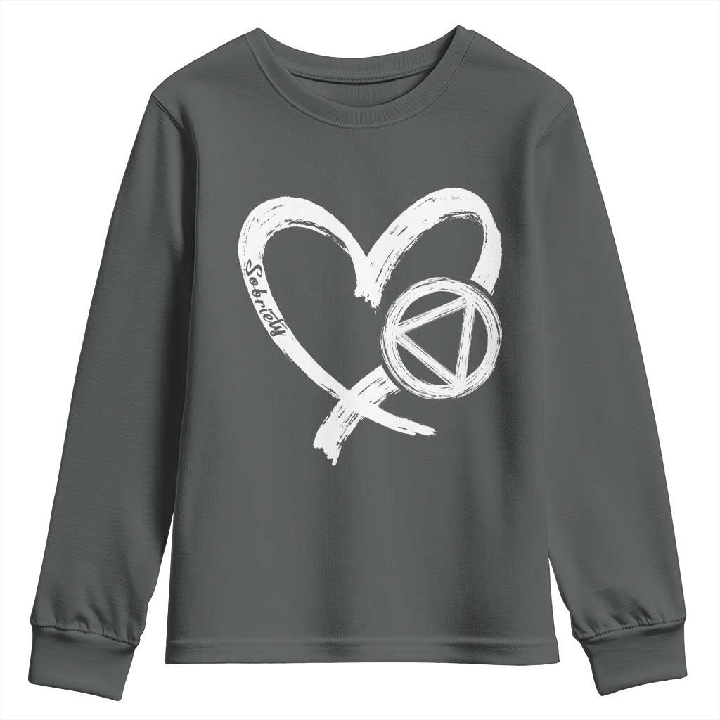 Sobriety Heart Sober Anniversary Alcoholic Abstinence Youth Sweatshirt