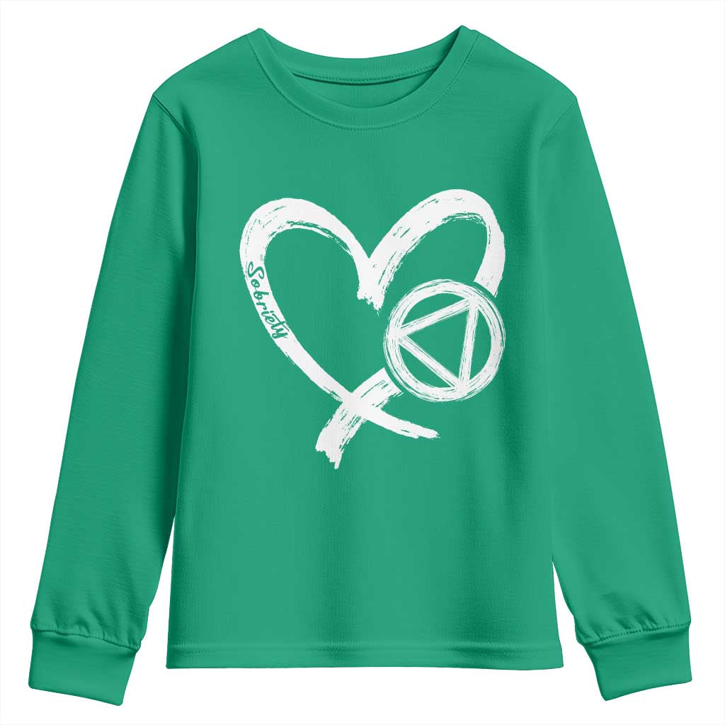 Sobriety Heart Sober Anniversary Alcoholic Abstinence Youth Sweatshirt