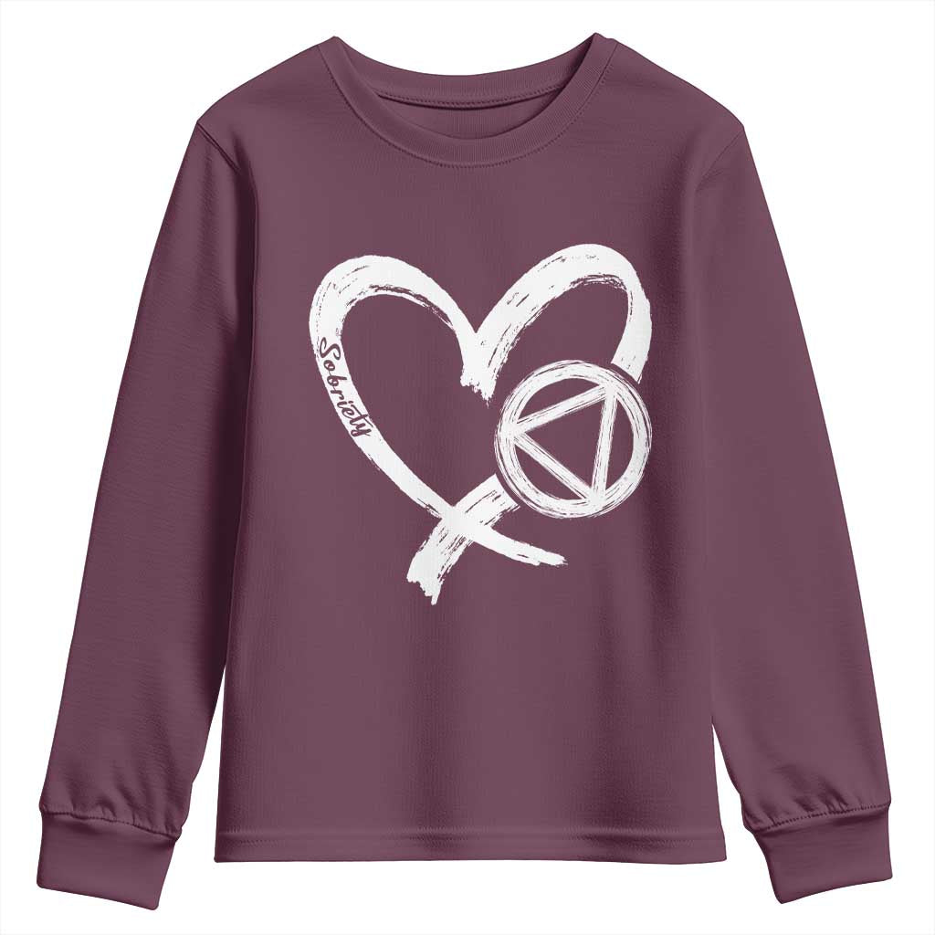 Sobriety Heart Sober Anniversary Alcoholic Abstinence Youth Sweatshirt