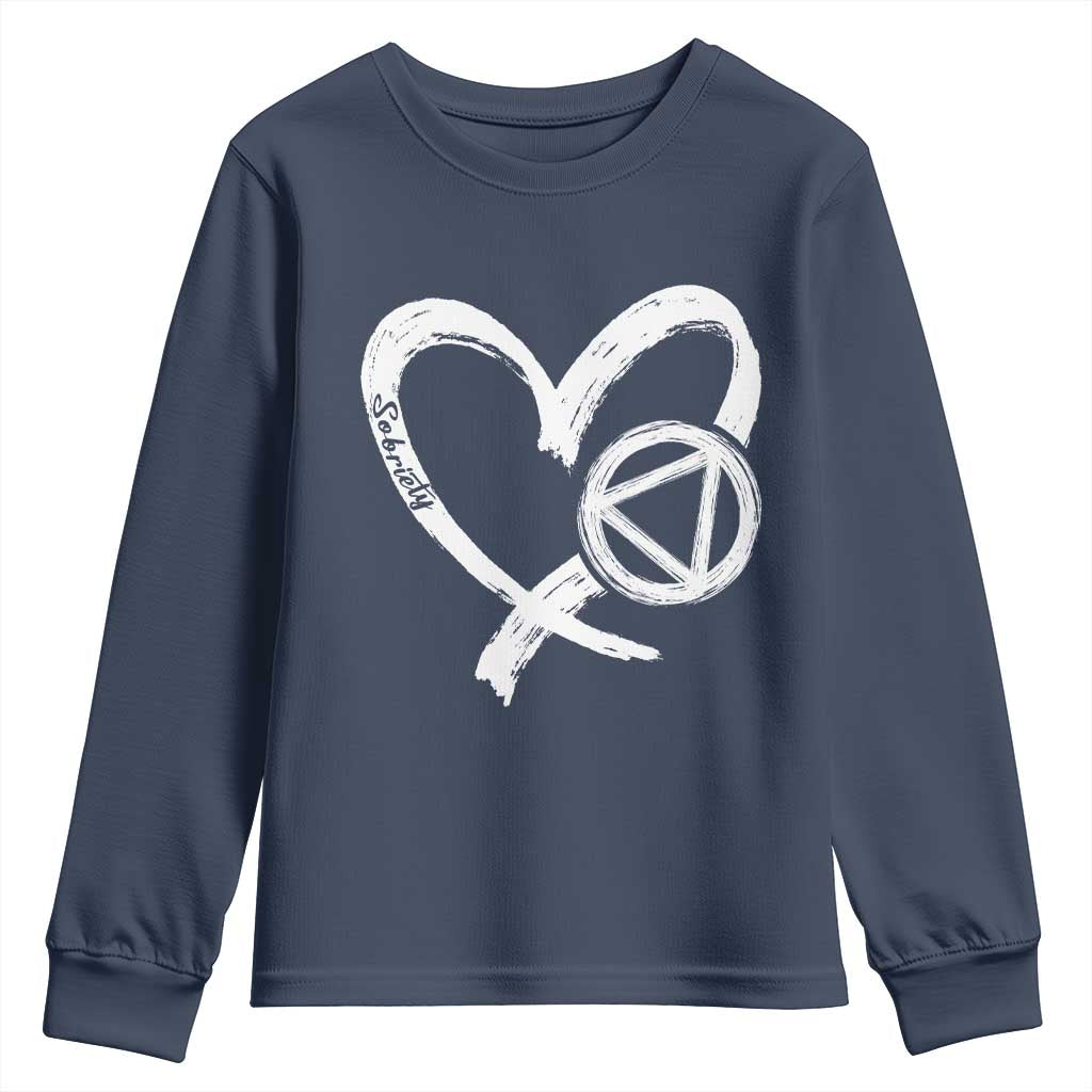 Sobriety Heart Sober Anniversary Alcoholic Abstinence Youth Sweatshirt